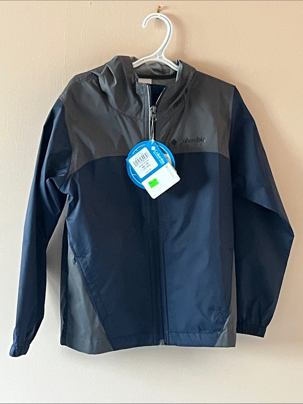 Columbia Kids' Navy and Gray Hooded Rain Jacket Size XS (6/7)